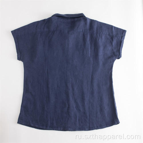 Женская весенняя блузка с короткими рукавами из 100% льна